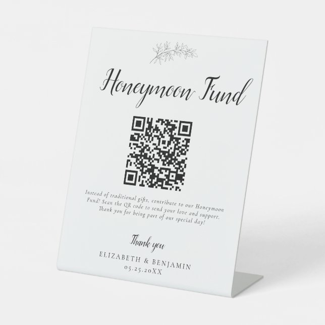 Signe De Table Honeymoon Fund Wedding QR Code Minimal Elegant (Recto)