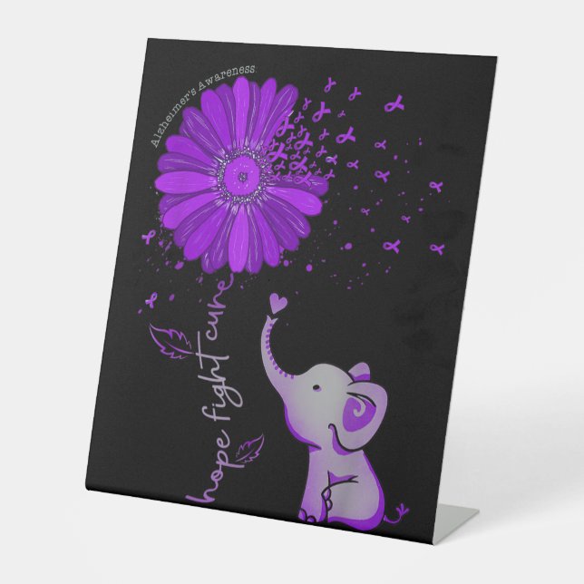 Signe De Table Hope Fight Cute Elephant Alzheimer's Purple Ribbon (Recto)