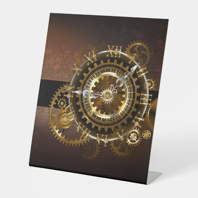 Signe De Table Horloge Steampunk avec des engrenages anciens (Recto)