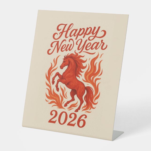 Signe De Table Horoscope chinois 2026 Cheval de feu rouge (Recto)