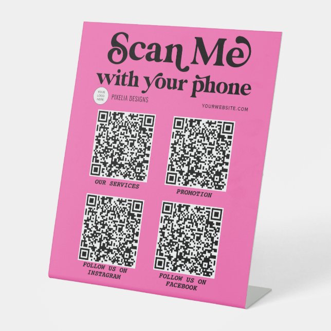 Signe De Table Hot rose moderne QR code réseau scannable  (Recto)