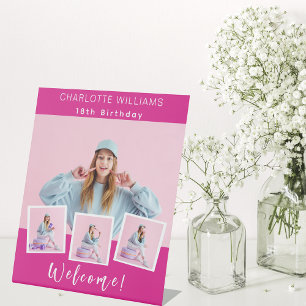 Signe De Table Hot rose photo collage anniversaire fête bienvenue