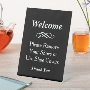 Signe De Table Housses d'accueil noires Retirer les chaussures