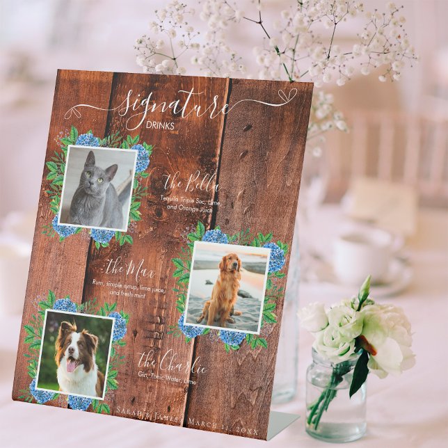 Signe De Table Hydrangea 3 Photo Bois Mariage Boisson Signature A (Créateur téléchargé)