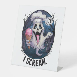 Signe De Table "I Scream" Funny Ghost Chef Halloween Ice Cream St
