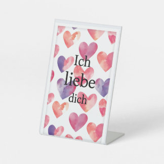 Signe De Table Ich liebe dich – Watercolor Heart Valentine Sign