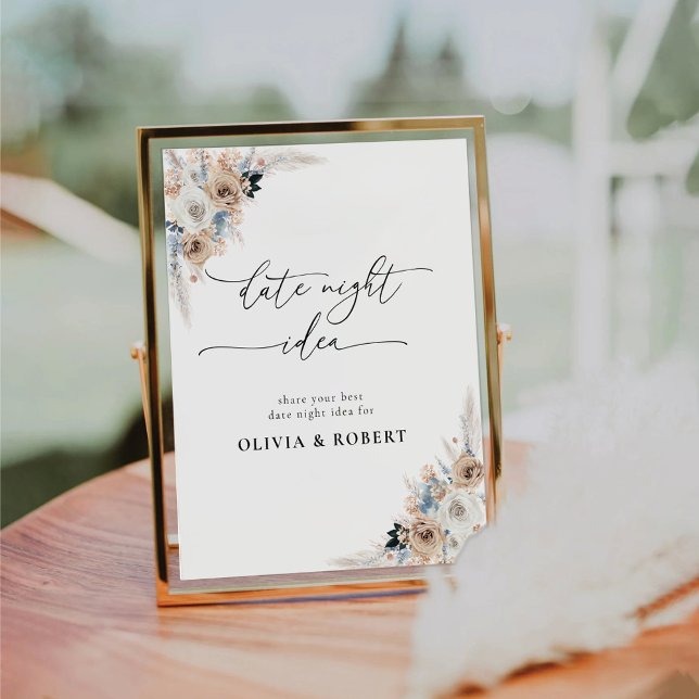 Signe De Table Icône Et Boho Bleu Floral Date Idée De Nuit (Créateur téléchargé)