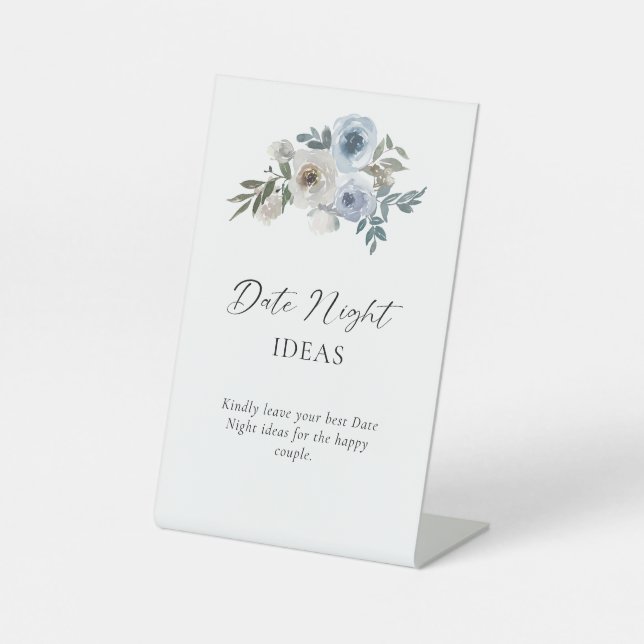 Signe De Table Idées nocturnes Signal Dusty Blue Mariage Floral (Recto)