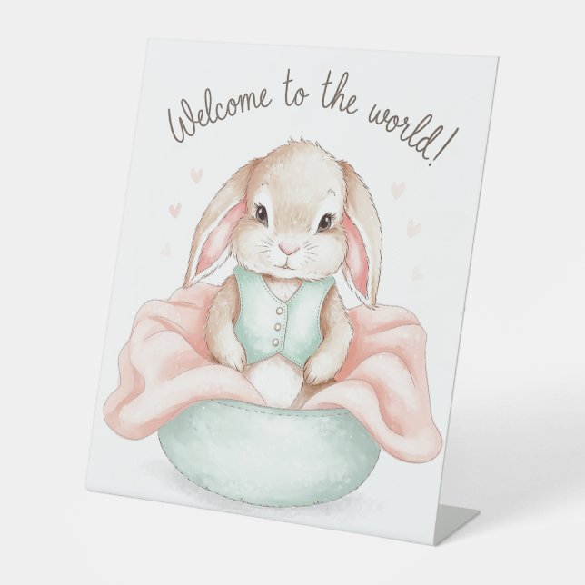 Signe De Table Illustration adorable d'animal de bébé Salutation  (Recto)