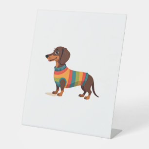 Signe De Table Illustration de dachshund en pull vintage arc-en-c