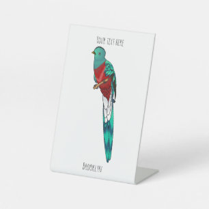 Signe De Table illustration de dessin animé d'oiseau quetzal resp