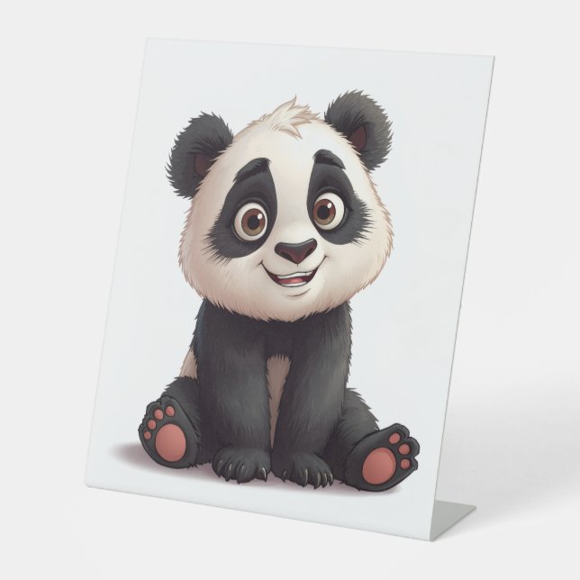 Signe De Table Illustration de dessin animé d'ours panda assis (Recto)