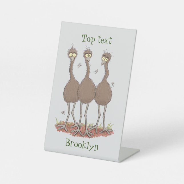 Signe De Table Illustration de dessin animé d'un trio d'émeus aus (Recto)