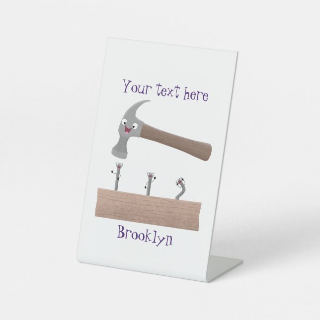 Signe De Table Illustration de dessin mignon, marteau et ongles (Recto)