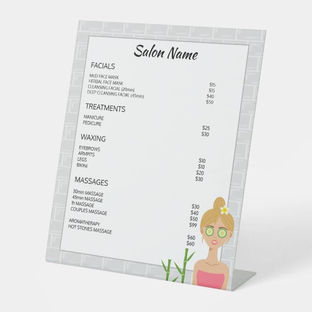 Signe De Table Illustration de femme blonde de spa - Menu de spa  (Recto)