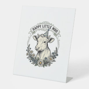 Signe De Table Illustration de veau d'anniversaire Gravure vintag