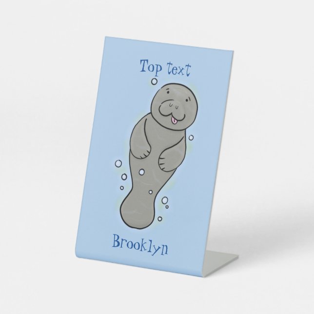 Signe De Table Illustration d'un bébé lamantin mignon avec des bu (Recto)