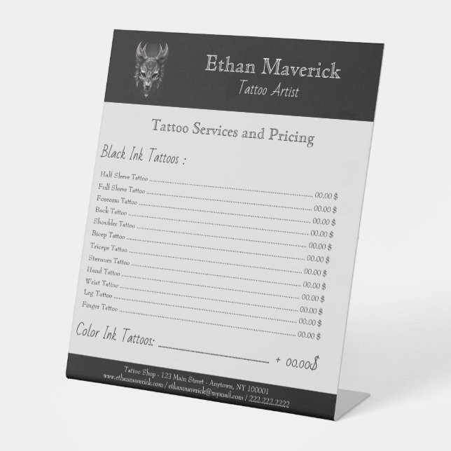 Signe De Table Imaginaire gothique Wolf Crâne noir et argent List (Recto)