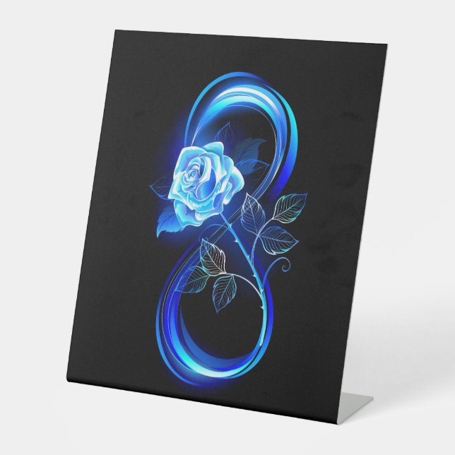 Signe De Table Infini lumineux avec rose bleue (Recto)