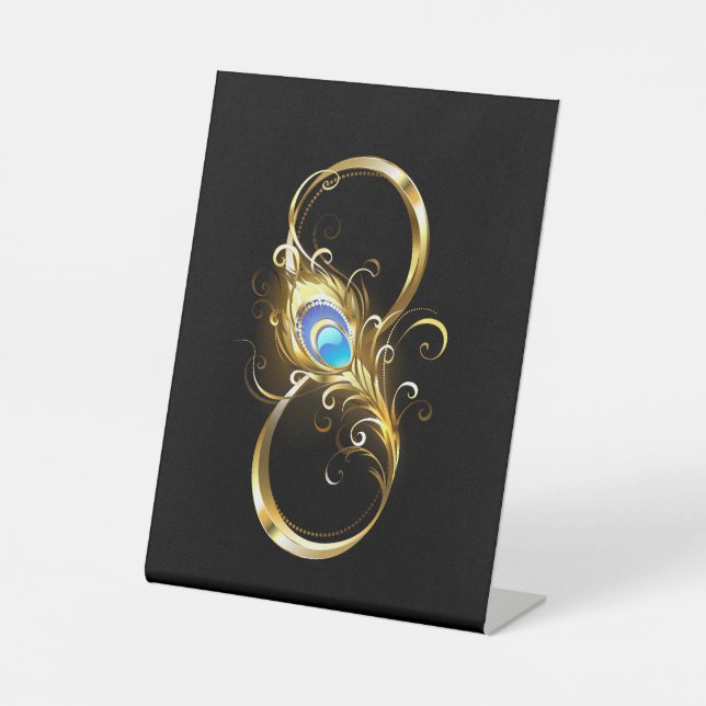 Signe De Table Infinité avec plume de paon doré (Recto)