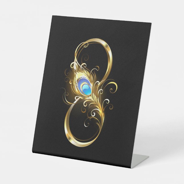 Signe De Table Infinité avec plume de paon doré (Recto)