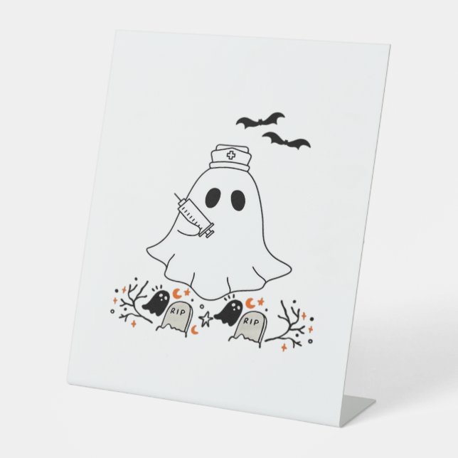 Signe De Table Infirmière Ghost mignonne Halloween Design T-shirt (Recto)