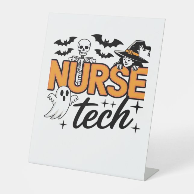 Signe De Table Infirmière Tech - Halloween - avec squelette, sorc (Recto)