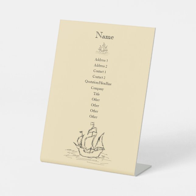 Signe De Table Information d'affaires avec des navires pirates (Recto)