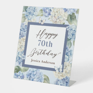 Signe De Table Invitation Anniversaire 70 Ans Hydrangea Bleu Aqua