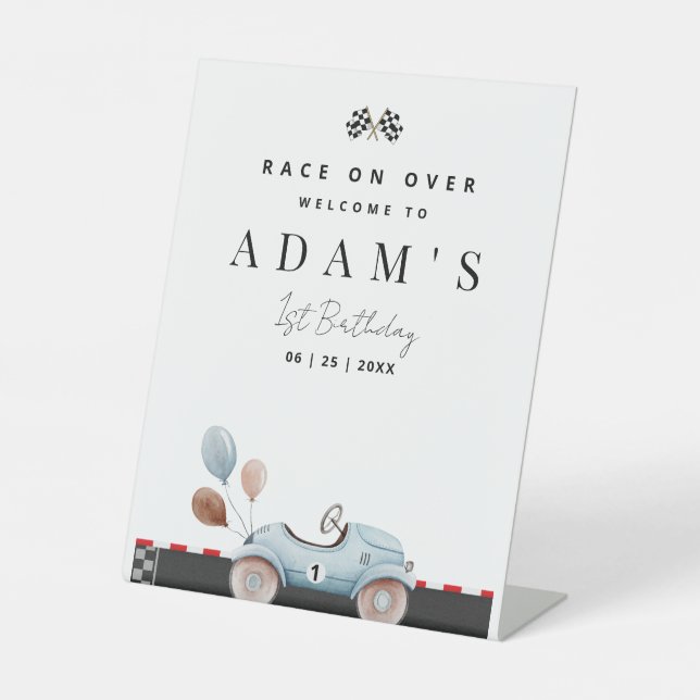 Signe De Table Invitation d'anniversaire de voiture de course, An (Recto)
