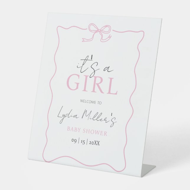 Signe De Table Invitation de Baby shower de la croupe rose, Baby  (Recto)