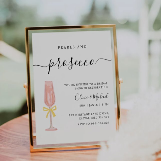 Signe De Table Invitation de douches nuptiales Pearls & Prosecco (Pearls & Prosecco Bridal Shower Invitation Pedestal Sign)
