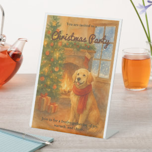 Signe De Table Invitation de fête de Noël ・ Scène de chien confor