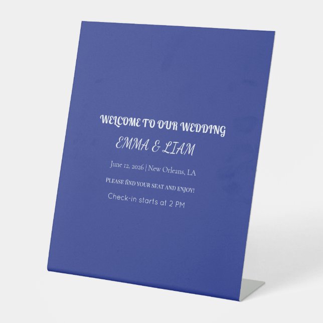 Signe De Table Invitation de mariage minimal audacieuse en bleu p (Recto)