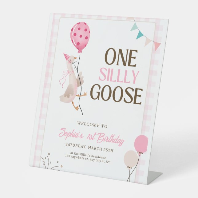 Signe De Table Invitation d'une oie sotte, 1er anniversaire fille (Recto)