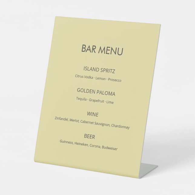Signe De Table Island Citrus Yellow Wedding Bar Sign (Recto)