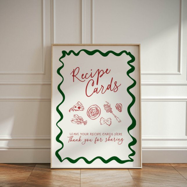 Signe De Table Italian Thats Amore Bridal Shower Recipe Cards (Italian pizza and pasta themed recipe cards sign)