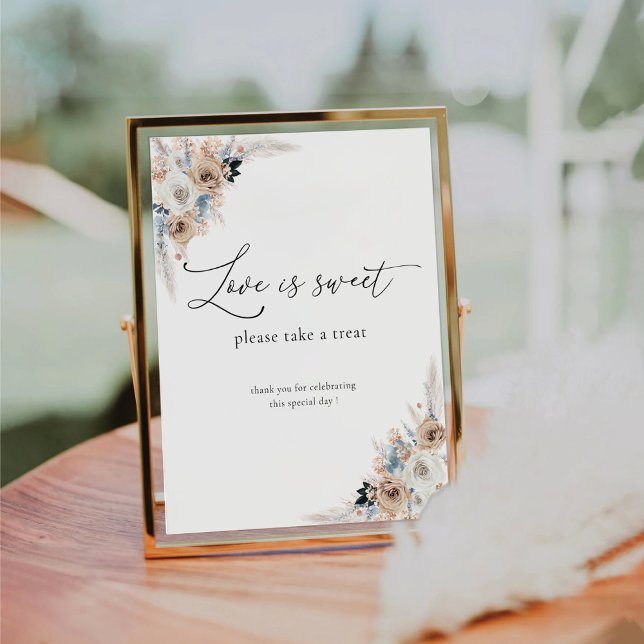 Signe De Table Ivoire Et Boho Bleu L'Amour Floral Est Symbole Dou (Créateur téléchargé)