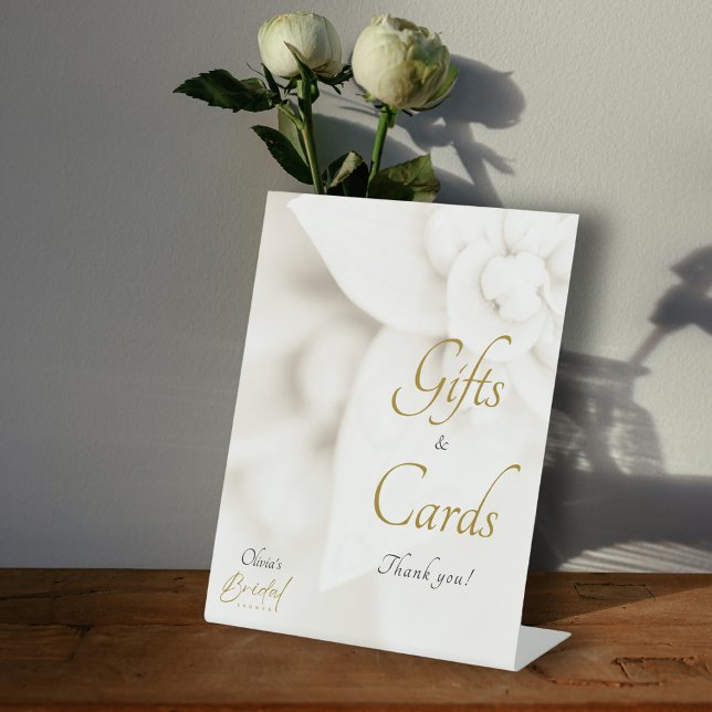 Signe De Table Ivory Bloom Gold Script Bridal Shower Gifts Cards (Créateur téléchargé)