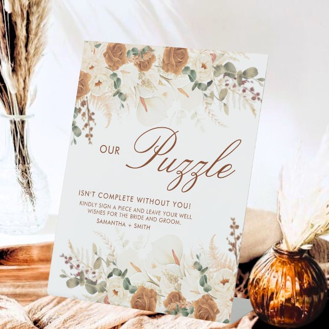 Signe De Table Ivory Terracotta Floral Puzzle Guest Book Sign (Créateur téléchargé)