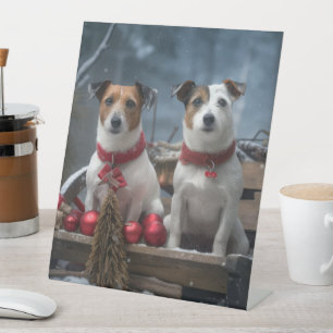 Signe De Table Jack Russell Snowy Sleigh Décor de Noël