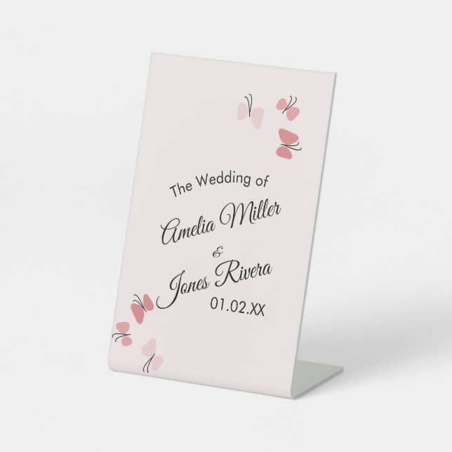 Signe De Table Jardin de papillons roses mariage romantique simpl (Recto)