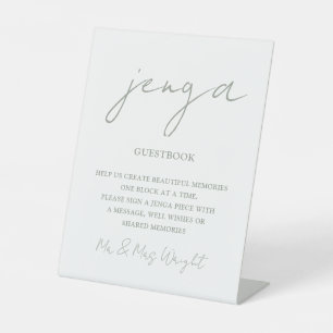 Signe De Table Jenga Livre d'or Sage Green Minimaliste Script