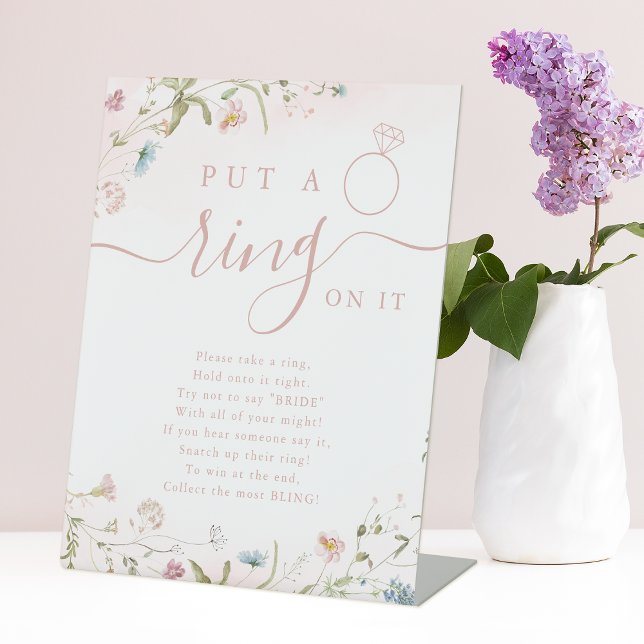 Signe De Table Jeu de baby shower mariage Wildflower met un annea (Wildflower put a ring on it bridal shower game pedestal sign)