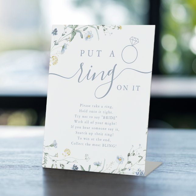 Signe De Table Jeu de baby shower 'Wildflower put a ring on it' (Wildflower put a ring on it bridal shower game pedestal sign)
