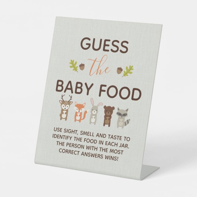 Signe De Table Jeu de Baby shower Woodland - Guess Baby Food Po (Recto)