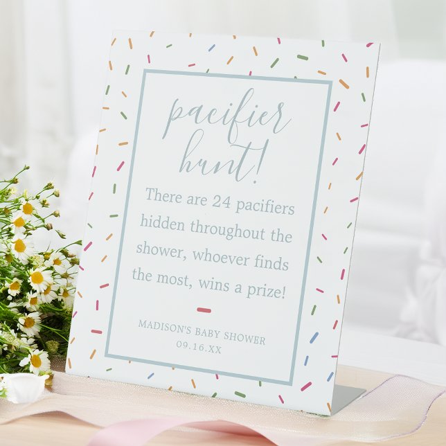 Signe De Table Jeu de chasse à la tétine pour Baby Shower aux pép (Colorful Sprinkles Baby Shower Pacifier Hunt Game Pedestal Sign)