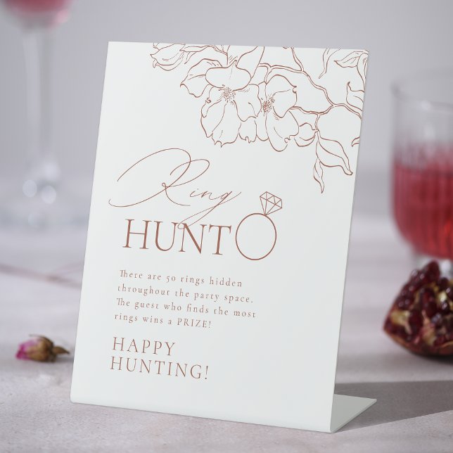 Signe De Table Jeu de chasse au trésor de bague florale élégante  (Rust elegant floral ring hunt bridal shower game pedestal sign)