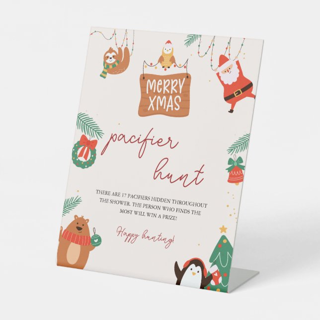 Signe De Table Jeu de chasse pacifique de Noël Père Noël Baby sho (Recto)