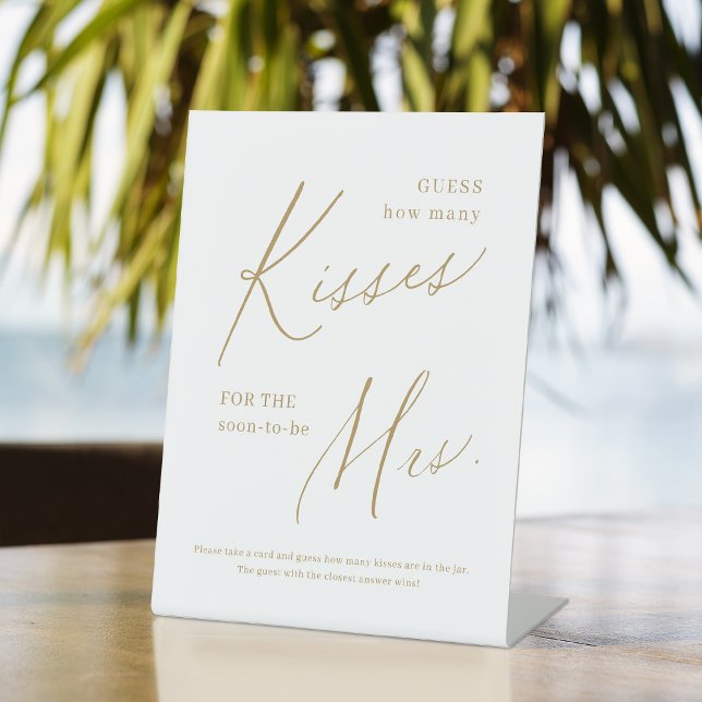 Signe De Table Jeu de devinette de baisers minimal moderne en or (Gold minimal modern guess how many kisses game pedestal sign)
